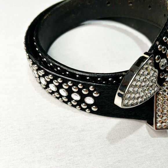 BB Simon Calf-hair Belt Dark Brown with Swarovski Crystals and Silver Studs main image 5